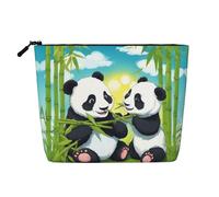 XZDCAL Two Happy Pandas - Bolsa de maquillaje de una sola capa con aspecto de lino con cremallera que garantiza tus necesidades diarias o de viaje, color negro, talla única, Black, Talla única