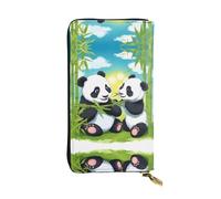 XZDCAL Two Happy Pandas - Cartera larga de piel para niñas y mujeres con múltiples compartimentos, color negro, talla única, Black, Talla única