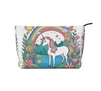 XZDCAL Unicorns by the river - Bolsa de maquillaje de pana con forro resistente para viajes y uso diario, color negro, talla única, Black, Talla única