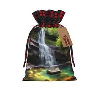 XZDCAL Waterfall Views - Bolsa de regalo de yute con cordón y tela de tartán y etiqueta de papel kraft para festivales y ocasiones especiales