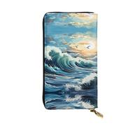 XZDCAL Wave Sailboat Seagull - Cartera larga de piel para niñas y mujeres con múltiples compartimentos, color negro, talla única, Black, Talla única