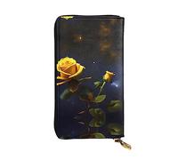 XZDCAL Yellow Roses Starry Night - Cartera larga de piel para niñas y mujeres con múltiples compartimentos, color negro, talla única, Black, Talla única
