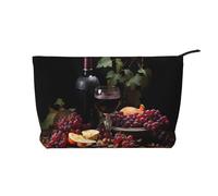 XZDHYZ Bolsa de cosméticos reutilizable con diseño de frutas y vinos, bonita y elegante bolsa multifuncional para viajes, uso diario y regalo, color negro, talla única, Black, Talla única