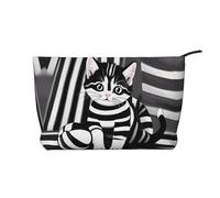 XZDHYZ Bolsa de cosméticos reutilizable con diseño de gatito a rayas blancas y negras, bonita y elegante bolsa multifuncional para viajes, uso diario y regalo, color negro, talla única, Black, Talla
