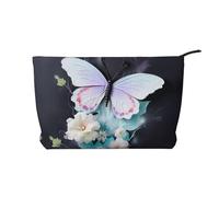 XZDHYZ Bolsa de cosméticos reutilizable con diseño de mariposa blanca, bonita y elegante bolsa multifuncional para viajes, uso diario y regalo, color negro, talla única, Black, Talla única