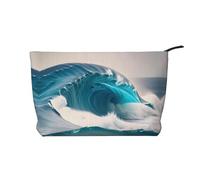 XZDHYZ Bolsa de cosméticos reutilizable con diseño de olas de mar azul de dibujos animados, bonita y elegante bolsa multifuncional para viajes, uso diario y regalo, color negro, talla única, Black,