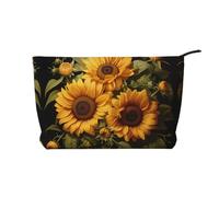 XZDHYZ Bolsa de cosméticos reutilizable con girasol amarillo, bonita y elegante bolsa multifuncional para viajes, uso diario y regalo, color negro, talla única, Black, Talla única
