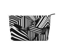 XZDHYZ Bolsa de cosméticos reutilizable con líneas geométricas en blanco y negro, bonita y elegante bolsa multifuncional para viajes, uso diario y regalo, color negro, talla única, Black, Talla única