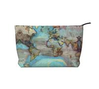 XZDHYZ Bolsa de cosméticos reutilizable con mapa del mundo de dibujos animados, bonita y elegante bolsa multifuncional para viajes, uso diario y regalo, color negro, talla única, Black, Talla única