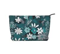 XZDHYZ Bolsa de cosméticos reutilizable floral verde azulado y blanco, bonita y elegante bolsa multifuncional para viajes, uso diario y regalo, color negro, talla única, Black, Talla única
