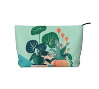 XZDHYZ Bolsa de cosméticos reutilizable para interiores, diseño de plantas verdes en maceta, bonita y elegante bolsa multifuncional para viajes, uso diario y regalo, color negro, talla única, Black,