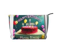 XZDHYZ Hermosa bolsa de cosméticos reutilizable con texto en inglés "Happy Birthday", bonita y elegante bolsa multifuncional para viajes, uso diario y regalo, color negro, talla única, Black, Talla