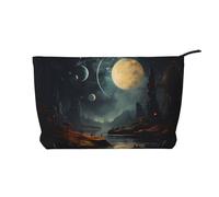 XZDHYZ Moon Stars and Planets - Bolsa de cosméticos reutilizable, bonita y elegante bolsa multifuncional para viajes, uso diario y regalo, color negro, talla única, Black, Talla única