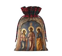 XZDLXJ A Divine Frescoes - Bolsa de arpillera con cordón con tela a cuadros y etiqueta de papel kraft