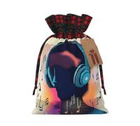 XZDLXJ A Music Vibes - Bolsa de arpillera con cordón con tela a cuadros y etiqueta de papel kraft, Black, M