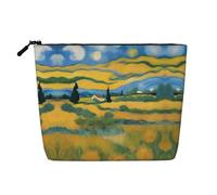 XZDLXJ A Van Gogh Fields - Bolsa de maquillaje de una sola capa resistente al agua con aspecto de lino con cremallera para tus necesidades diarias o de viaje, color negro, talla única, Black, Talla