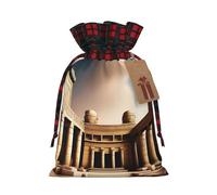 XZDLXJ aAncient Wonders - Bolsa de arpillera con cordón y tela a cuadros y etiqueta de papel kraft