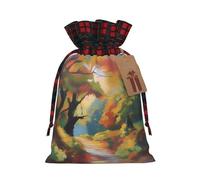 XZDLXJ Artistic Impressions - Bolsa de arpillera con cordón con tela a cuadros y etiqueta de papel kraft