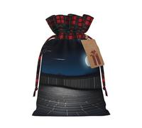 XZDLXJ Balcony at Night - Bolsa de arpillera con cordón y tela a cuadros y etiqueta de papel kraft