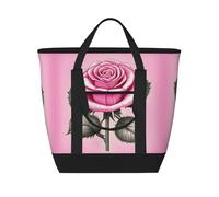 XZDLXJ Beautiful Pink Roses - Bolsa de hombro aislada de gran capacidad para alimentos fríos y calientes, color negro, talla única, Black, Talla única