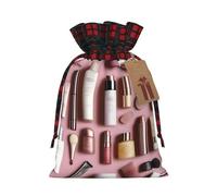 XZDLXJ Beauty Essentials - Bolsa de arpillera con cordón con tela a cuadros y etiqueta de papel kraft