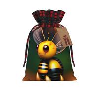 XZDLXJ Bolsa de arpillera con cordón de abeja sentada con tela a cuadros y etiqueta de papel kraft