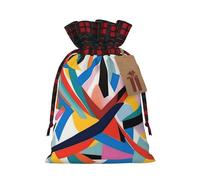 XZDLXJ Bolsa de arpillera con cordón de arte abstracto con tela a cuadros y etiqueta de papel kraft, Black, M