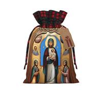 XZDLXJ Bolsa de arpillera con cordón de arte religioso con tela a cuadros y etiqueta de papel kraft