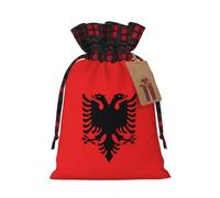 XZDLXJ Bolsa de arpillera con cordón de bandera albanesa con tela a cuadros y etiqueta de papel kraft