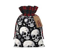 XZDLXJ Bolsa de arpillera con cordón de calavera sin barbilla con tela a cuadros y etiqueta de papel kraft