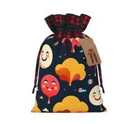 XZDLXJ Bolsa de arpillera con cordón de cara sonriente y árbol con tela a cuadros y etiqueta de papel kraft, Negro, Medium