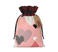 XZDLXJ Bolsa de arpillera con cordón de carta de amor abstracta con tela a cuadros y etiqueta de papel kraft
