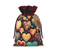 XZDLXJ Bolsa de arpillera con cordón de corazones coloridos con tela a cuadros y etiqueta de papel kraft, Black, M