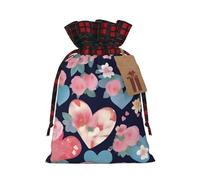 XZDLXJ Bolsa de arpillera con cordón de corazones florales con tela a cuadros y etiqueta de papel kraft, Black, M