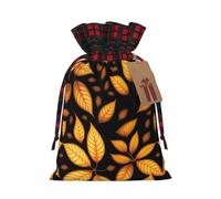 XZDLXJ Bolsa de arpillera con cordón de hojas que caen lentamente con tela a cuadros y etiqueta de papel kraft