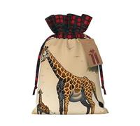 XZDLXJ Bolsa de arpillera con cordón de jirafa para madre e hijo con tela a cuadros y etiqueta de papel kraft