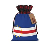 XZDLXJ Bolsa de arpillera con cordón de la bandera de Cabo Verde con tela a cuadros y etiqueta de papel kraft