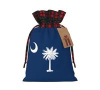 XZDLXJ Bolsa de arpillera con cordón de la bandera de Carolina del Sur con tela a cuadros y etiqueta de papel kraft