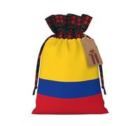 XZDLXJ Bolsa de arpillera con cordón de la bandera de Colombia con tela a cuadros y etiqueta de papel kraft, Black, M