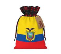 XZDLXJ Bolsa de arpillera con cordón de la bandera de Ecuador con tela a cuadros y etiqueta de papel kraft, Black, M