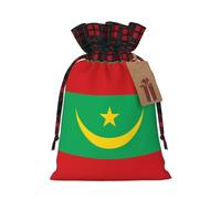 XZDLXJ Bolsa de arpillera con cordón de la bandera de Mauritania con tela a cuadros y etiqueta de papel kraft, Black, M
