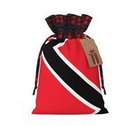 XZDLXJ Bolsa de arpillera con cordón de la bandera de Trinidad y Tobago con tela a cuadros y etiqueta de papel kraft