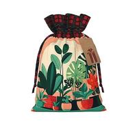 XZDLXJ Bolsa de arpillera con cordón para plantas verdes para interiores con tela a cuadros y etiqueta de papel kraft