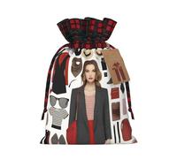 XZDLXJ Bolsa de arpillera con cordón y tela a cuadros y etiqueta de papel kraft