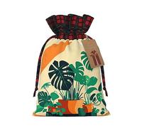 XZDLXJ Bolsa de arpillera de bambú con cordón de tortuga de dibujos animados con tela a cuadros y etiqueta de papel kraft