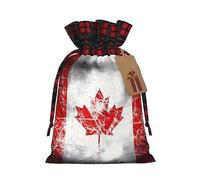 XZDLXJ Bolsa de arpillera retro con cordón de la bandera de Canadá con tela a cuadros y etiqueta de papel kraft