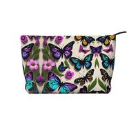 XZDLXJ Bolsa de cosméticos de pana con mariposas moradas, azules y amarillas, adecuada para viajes y uso diario, forro resistente, garantiza la longevidad, negro, talla única, Black, Talla única