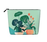 XZDLXJ Bolsa de maquillaje de una sola capa con diseño de dibujos animados de plantas verdes en maceta, resistente al agua, aspecto de lino, con cremallera, para tus necesidades diarias o de viaje,