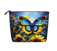 XZDLXJ Bolsa de maquillaje de una sola capa con diseño de mariposa azul girasol resistente al agua con cremallera para tus necesidades diarias o de viaje, color negro, talla única, Black, Talla única