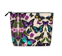 XZDLXJ Bolsa de maquillaje de una sola capa con diseño de mariposas moradas, azules y amarillas, resistente al agua, con cremallera, para tus necesidades diarias o de viaje, color negro, talla única,